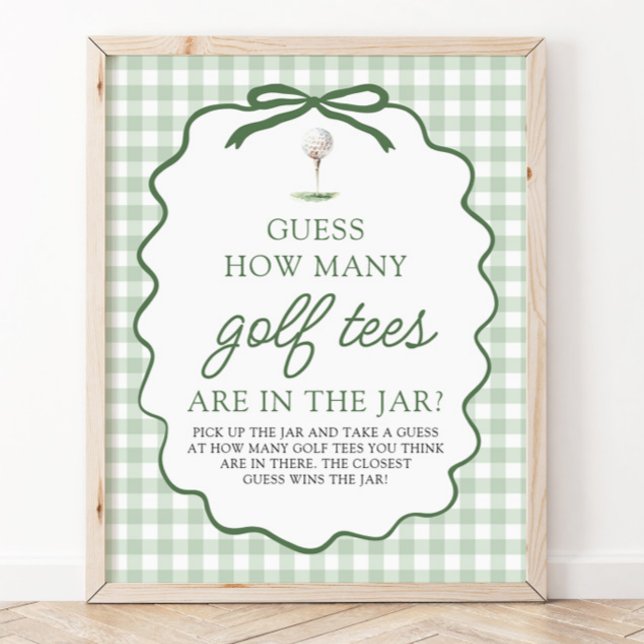 Póster Suposición de Golf Verde Cuántos soportes de Golf  (Green Golf Guess How Many Golf Tees Baby Shower Sign)