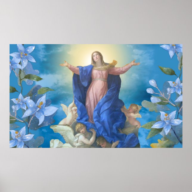 Póster Suposición religiosa de María Angels Blue Floral B (Frente)