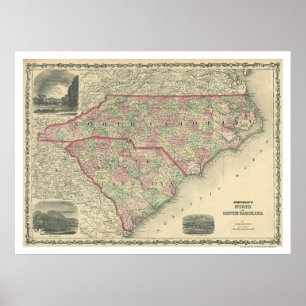 Póster Sur y mapa 1861 de Carolina del Norte