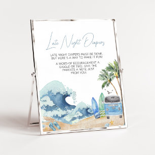 Póster Surboard Beach Baby Shower Tarde Noche Diapers