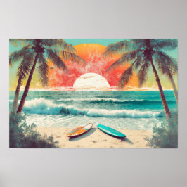 Póster Surf al atardecer