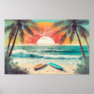 Póster Surf al atardecer