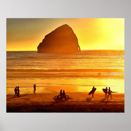 Póster Surf al atardecer y ciclismo Cabo Kiwanda Oregon