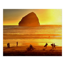 Póster Surf al atardecer y ciclismo Cabo Kiwanda Oregon