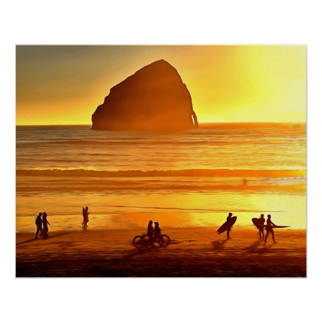 Póster Surf al atardecer y ciclismo Cabo Kiwanda Oregon (Anverso)