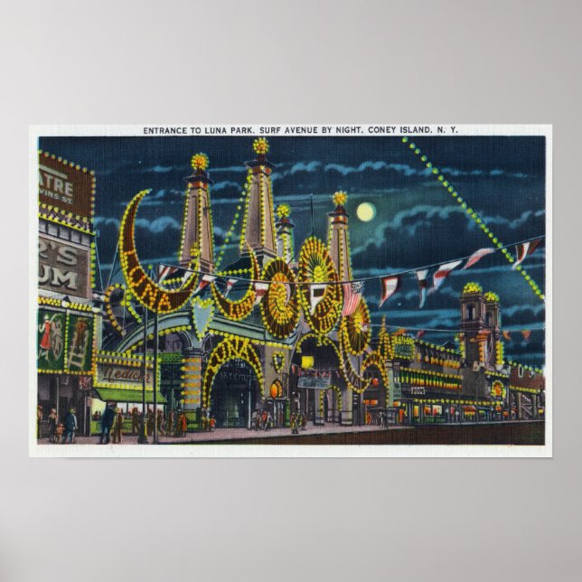 Póster Surf Avenue View of Luna Park Entrance at (Frente)