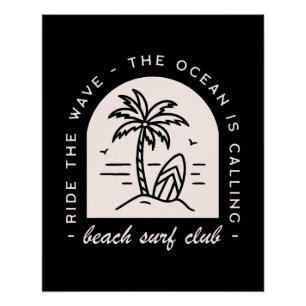 Póster Surf beach club surf los amantes del océano negro