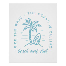Póster Surf beach club surf océano azul boho estético
