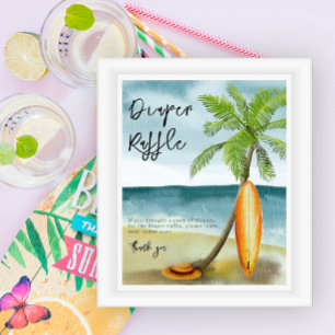 Póster Surf beach - Juego Diaper Raffle