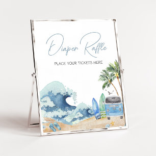 Póster Surf Board Baby Shower Diaper Raffle