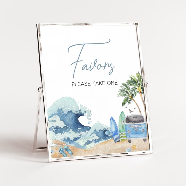 Póster Surf Board Beach Baby Shower Favors (Surfing Summer Baby Shower Favors Sign)