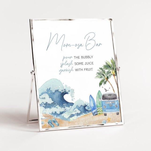 Póster Surf Board Beach Baby Shower Mom Osa Bar (Surfing Summer Baby Shower Mom Osa Bar Sign)