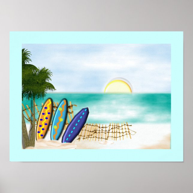 Póster Surf Boards Beach Sunny Sea View Poster Print (Frente)