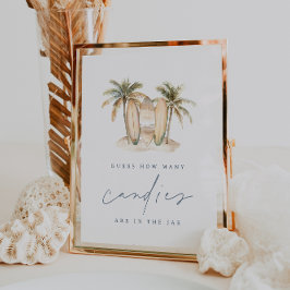 Póster Surf costero Baby Shower Candy Guessing Game Rótul