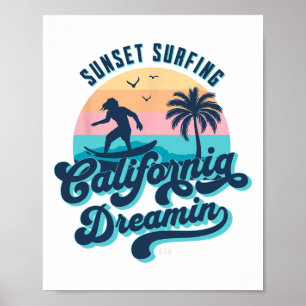 Póster Surf de puesta de sol California Soñando Usa Surfi