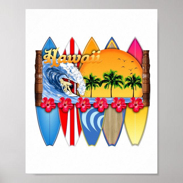 Póster Surf en las Islas Hawái (Frente)