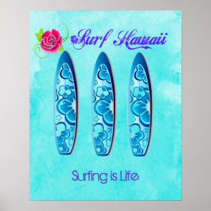 Póster Surf Hawaii Surfboards - Surfing is Life