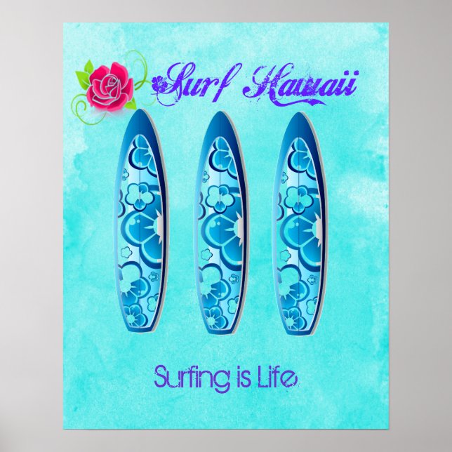 Póster Surf Hawaii Surfboards - Surfing is Life (Frente)