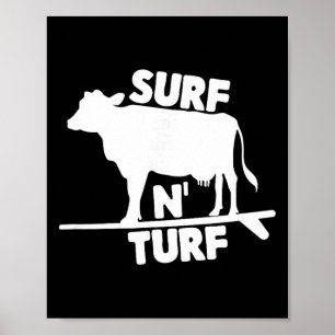 Póster Surf N' Turf Vaca Surfeando
