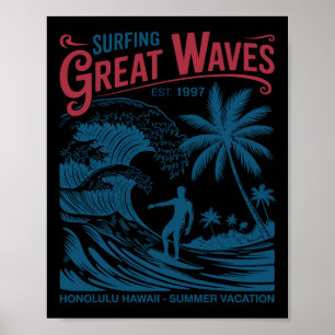 Póster Surf olas grandes Honolulu Hawái Vacaciones de ver
