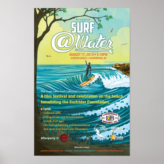 Póster Surf Poster de agua - 11" x 17" (Frente)