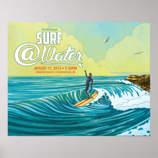 Póster Surf poster surfista de agua - 20" x 16"