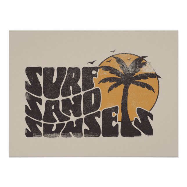 Póster Surf Sand Sunsets Beach Life Palm Tree (Anverso)