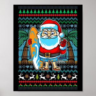 Póster Surf Santa Claus Surfista Navidad Hawaiana Mamá Pa