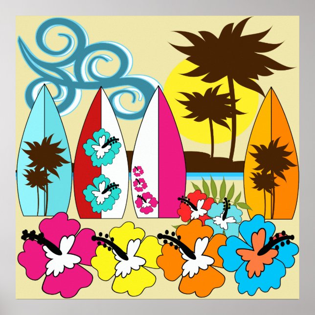 Póster Surf Shop Surfing Surfing Ocean Beach Surfboards P (Frente)