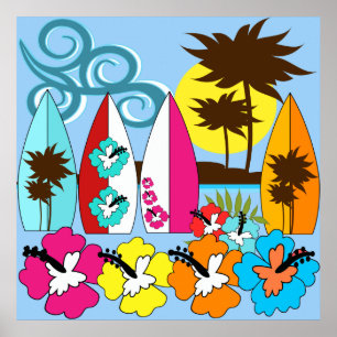 Póster Surf Shop Surfing Surfing Ocean Beach Surfboards P