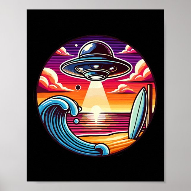 Póster Surf Surfing Surfer Wave Ocean Sunset Outer Space  (Frente)