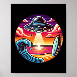 Póster Surf Surfing Surfista Ola Océano Atardecer Espacio