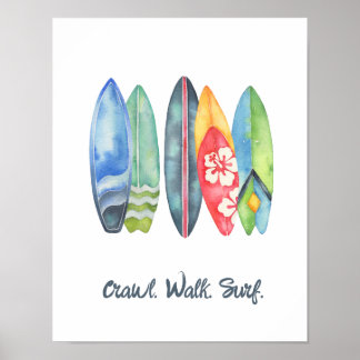 Póster Surf Watercolor Baby Nursera Imprimir Surfboards