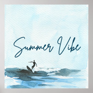 Póster Surf Watercolor Summer Vibe