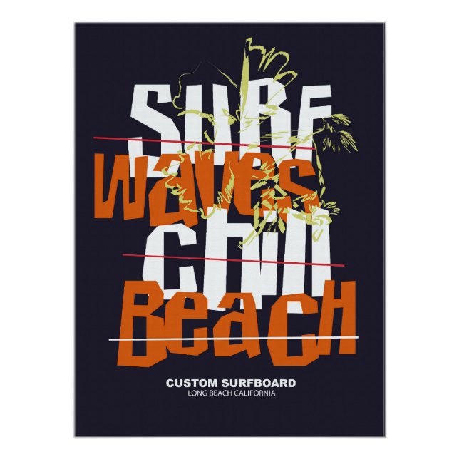 Póster Surf Waves Personalizado Beach Long Beach (Anverso)