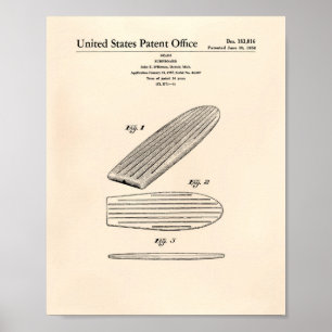Póster Surfboard 1958 Patent Art Old Peper