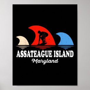 Póster Surfboarding Retro de la Isla Ateague Maryland