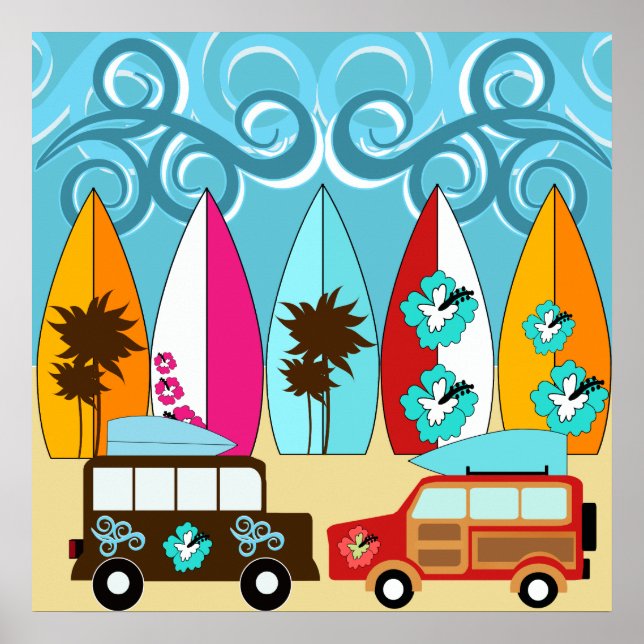 Póster Surfboards Beach Bum Surfing Hippie Vans (Frente)