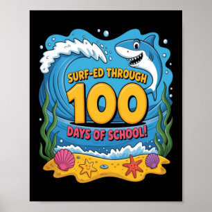Póster Surfeó 100 Días De Escuela Tiburón Divertido
