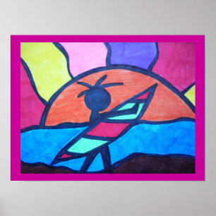 Póster Surfer Beach Sunset