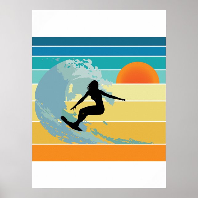 Póster Surfer Chica Vintage Sunset (Frente)
