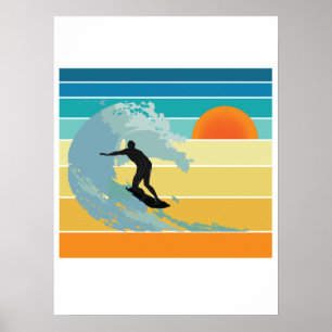 Póster Surfer Dude Vintage Sunset