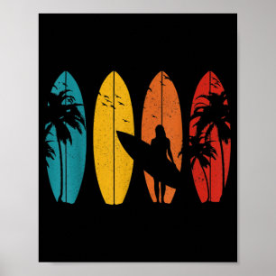 Póster Surfer Gift Vintage Surfing Board Beach