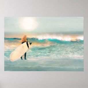 Póster Surfer Girl Blue Waves