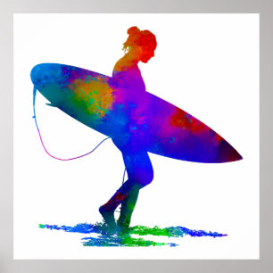 Póster Surfer Girl Paint Splash