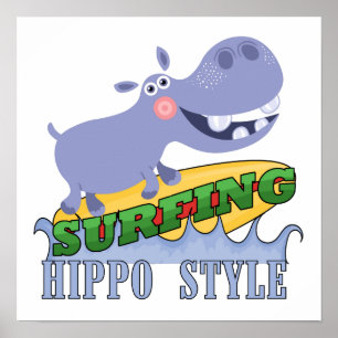 Póster Surfer Hippopótamo