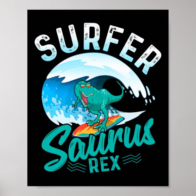 Póster Surfer Saurus Rex Dinosaurio Surfista Surf Dino Su (Frente)