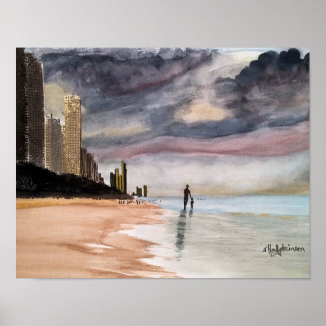 PÓSTER SURFERS PARADISE  WATERCOLOR (Frente)