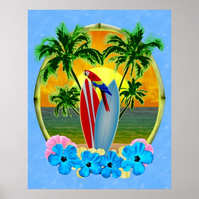 Póster Surfing Beach Sunset (Frente)