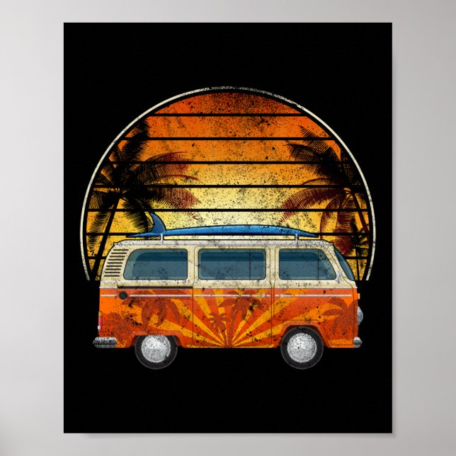 Póster Surfing Camper Palm Tree Sunset (Frente)